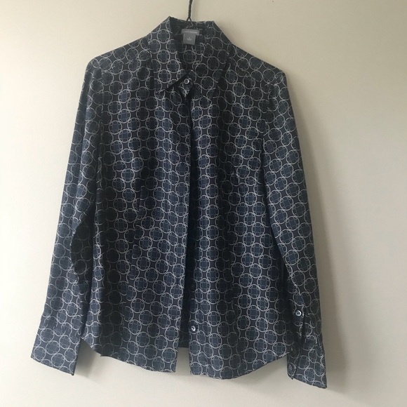 Ann Taylor silk button up navy blouse - Picture 3 of 7